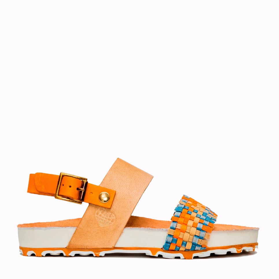 Jobalo orange leather-textile bio sandal