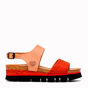 Isa red-taupe platform leather bio sandal