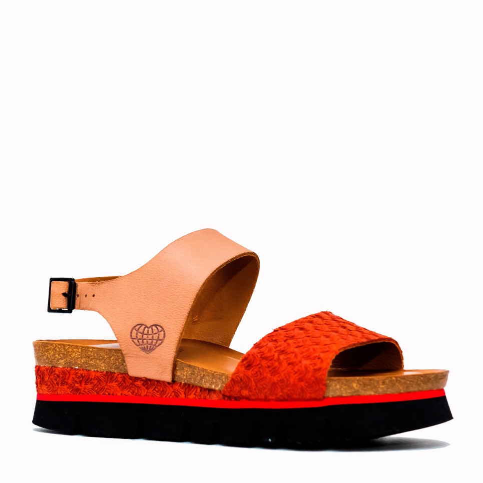 Isa red-taupe platform leather bio sandal | TakeMe®