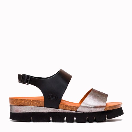 Isa lead-black platform leather bio sandal | TakeMe®