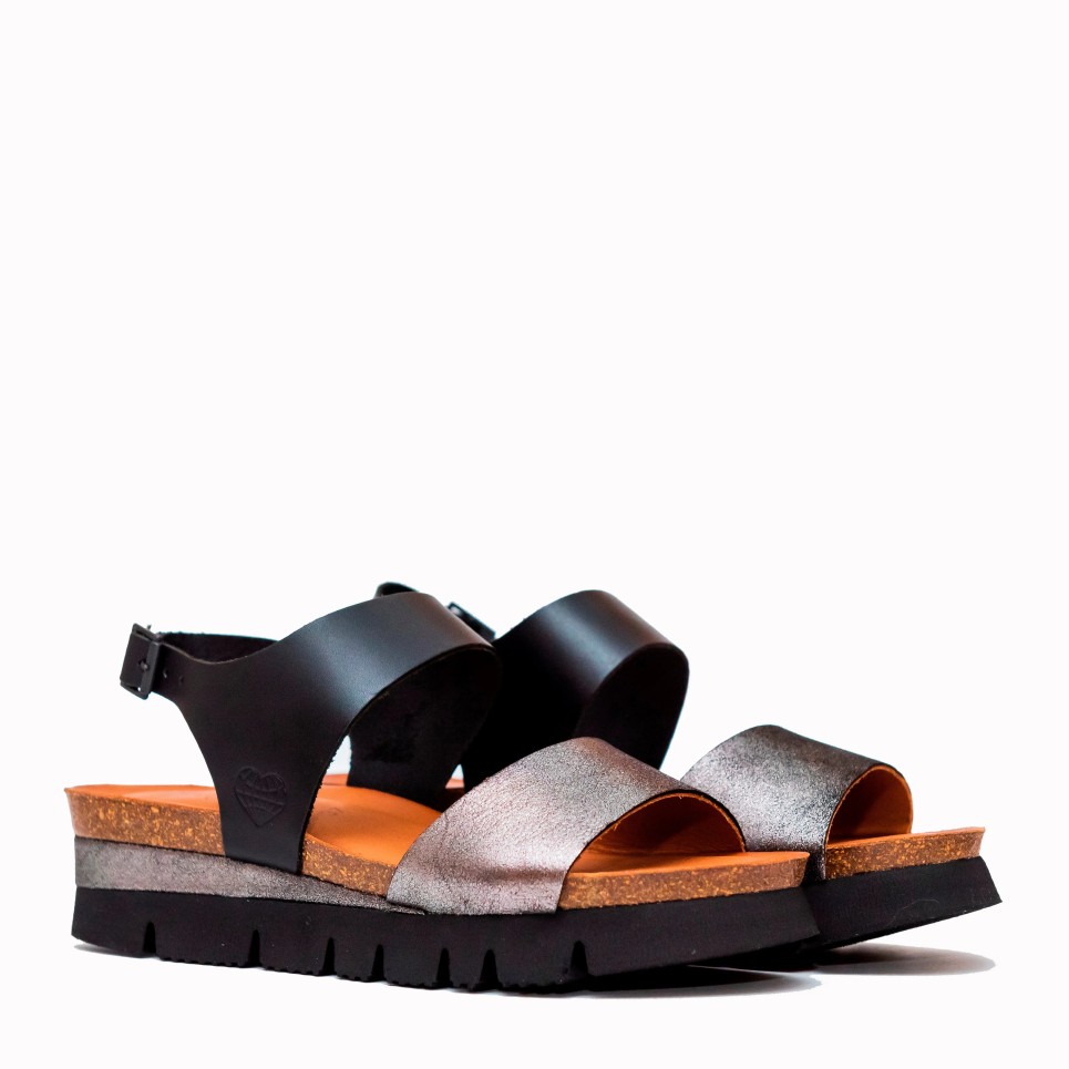 Sandalia Isa bio piel plataforma plomo negro | TakeMe®