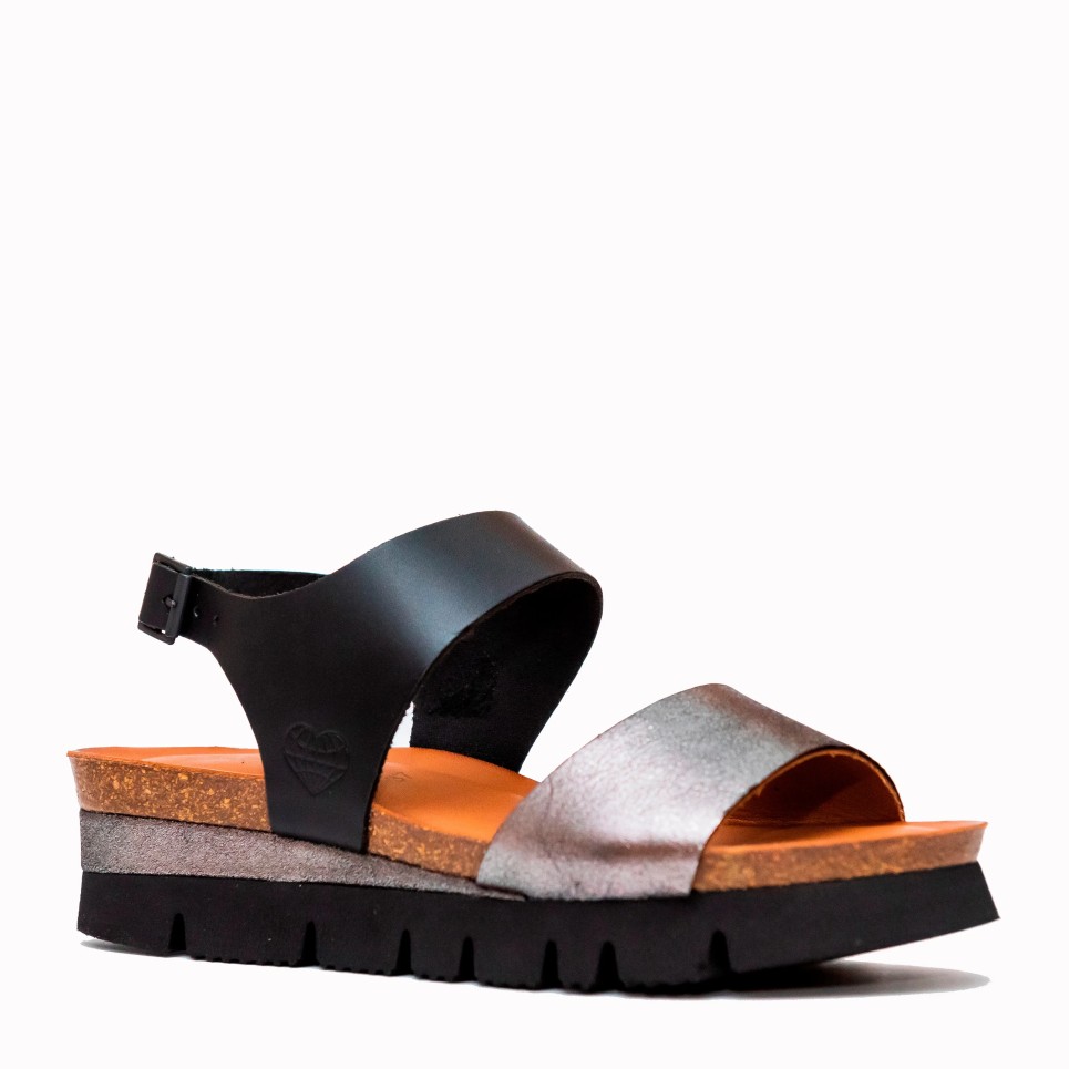 Sandalia Isa bio piel plataforma plomo negro | TakeMe®