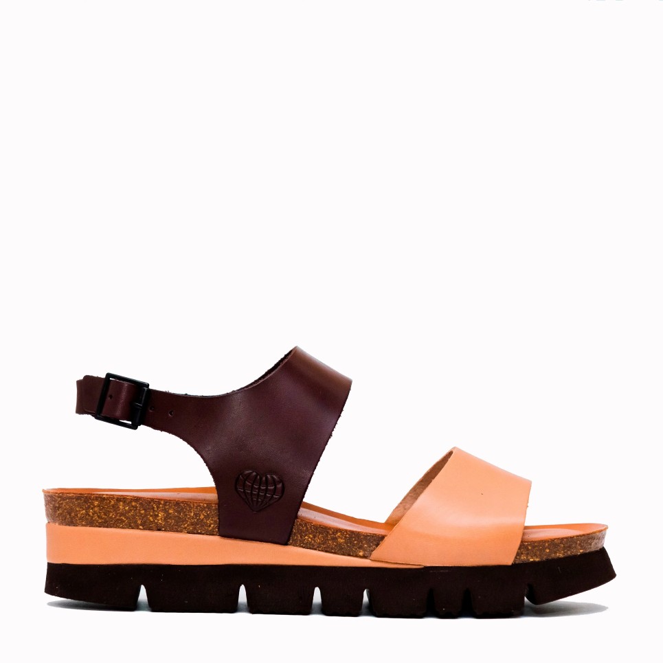 Isa beig-moka platform leather bio sandal