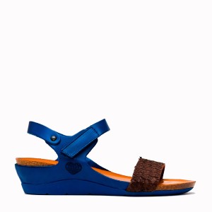 Sofia dkbrown-blue electric leather bio sandal