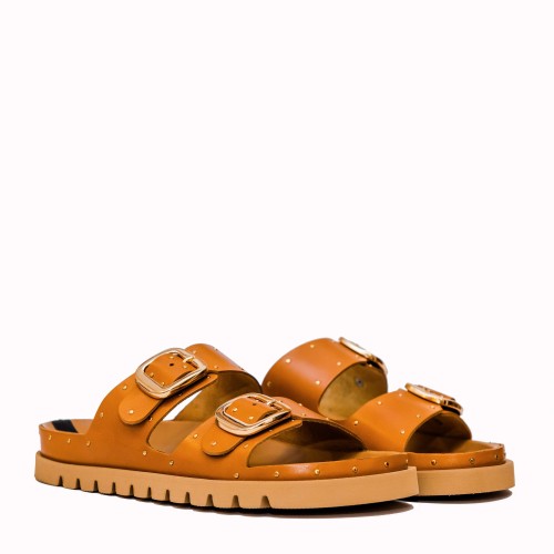 Teulada tan cow leather two buckles sandal | TakeMe®