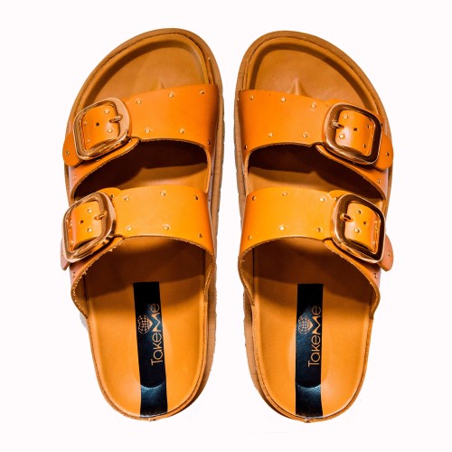 Teulada tan cow leather two buckles sandal | TakeMe®