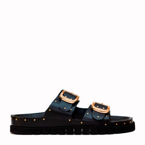 Teulada black cow leather two buckles sandal | TakeMe®