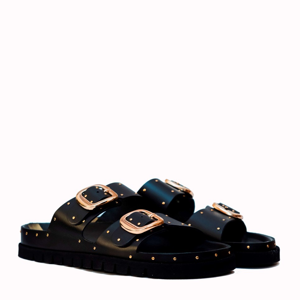 Teulada black cow leather two buckles sandal | TakeMe®