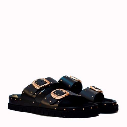 Teulada black cow leather two buckles sandal | TakeMe®