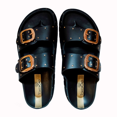 Teulada black cow leather two buckles sandal | TakeMe®