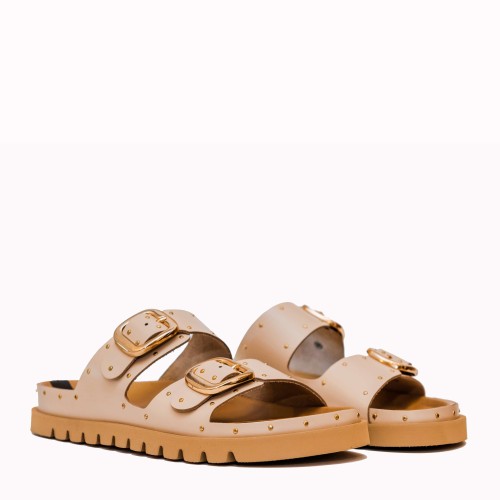 Teulada cream cow leather two buckles sandal | TakeMe®
