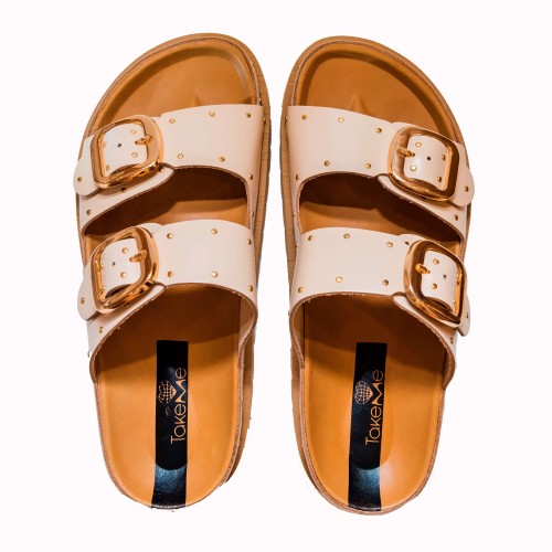 Teulada cream cow leather two buckles sandal | TakeMe®