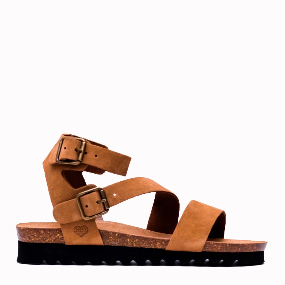 Key bio suede sandal with tan straps